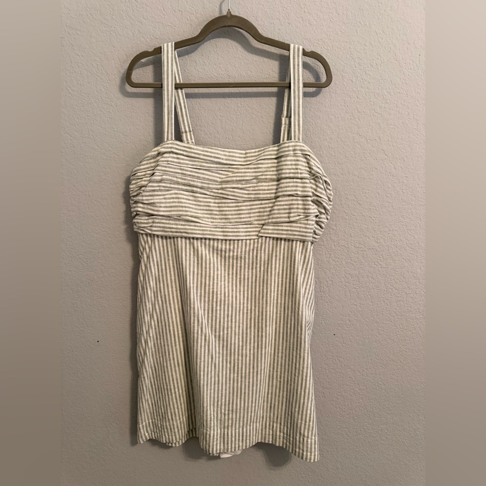 Abercrombie & Fitch Green & White Striped Smocked Back Dress XL Tall